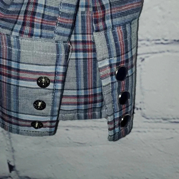 Men’s Wrangler Wrancher Pearl Snap Long Sleeve Gray Plaid Flannel Shirt Sz M - Picture 5 of 7